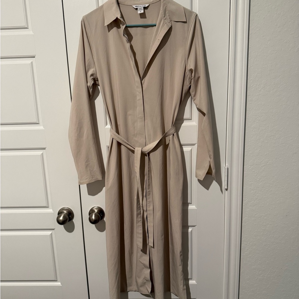 Athleta Beige Maxi Shirt Dress with Tie Waist